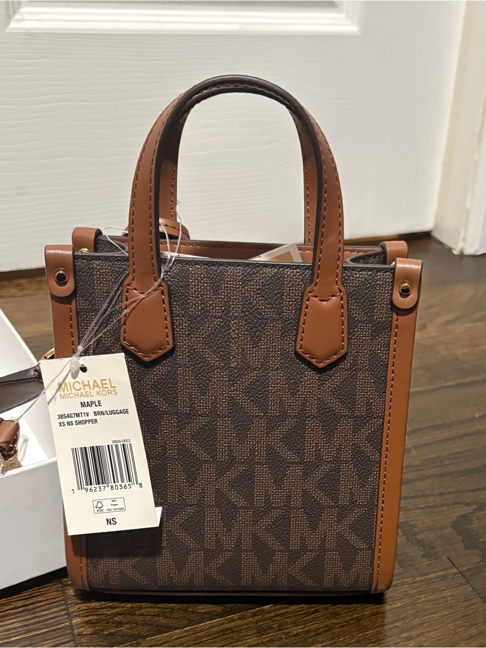 Michael Kors Brown Signature Mini Tote with Tan Trim and Cream Logo Strap - Picture 4 of 4